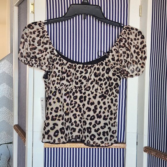 NWT Mesh Leopard Print Top Size M - Picture 2 of 4